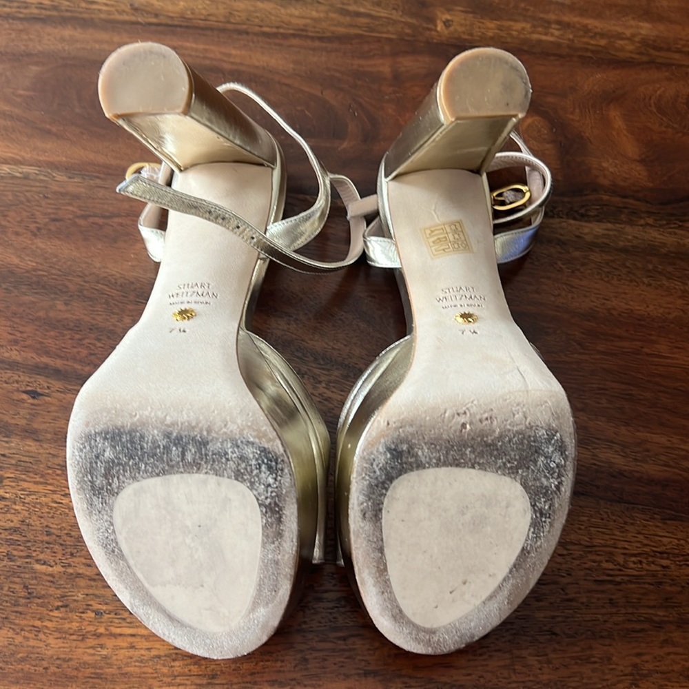 Stuart Weitzman High Heel Gold Sandals Size 7.5. … - image 7